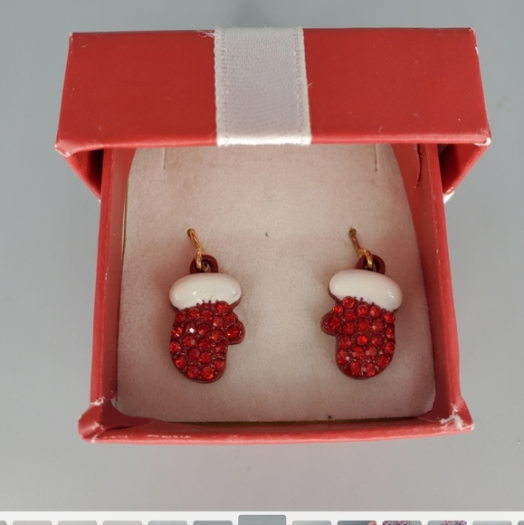 Red Mittens Red Rhinestone Earrings - Picture 2 of 7